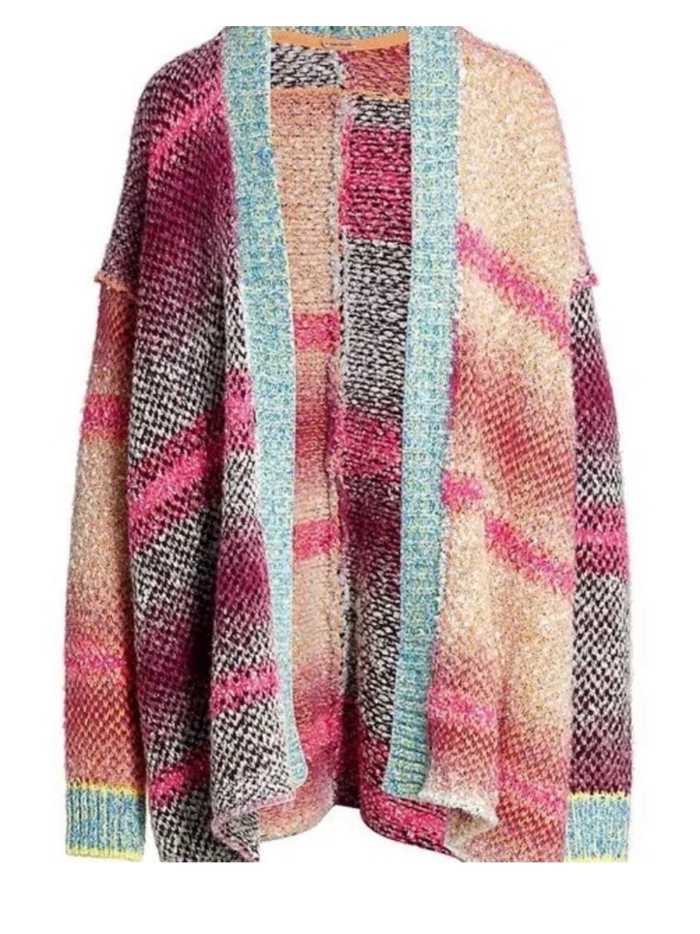 Free People Multicolor Open-Front Knit Cardigan - Pink & Teal - Picture 2 of 4